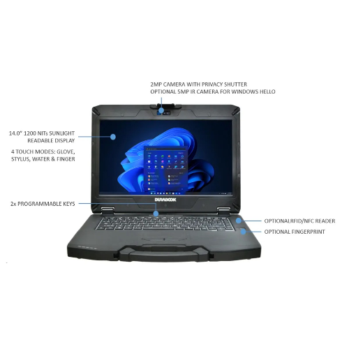 DURABOOK S14I, 14' FHD, Intel® Core™ Ultra 5 125U, Windows 11, 32GB RAM, 512GB PCIe SSD,Wi-Fi 7, Bluetooth v5.4, 2MP Front Camera, 3 year Warranty