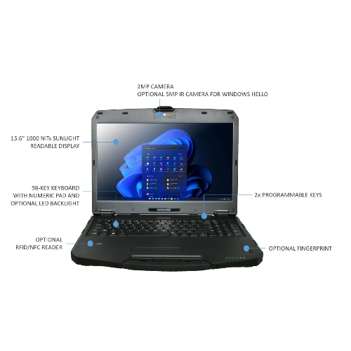 DURABOOK S15, 15' FHD, Intel® Core™ i5-1235U, Windows 11, 16GB RAM, 512GB PCIe SSD,Wi-Fi 6E, Bluetooth v5.3, 2MP Front Camera, 3 year Warranty