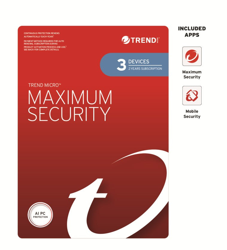 Trend Micro Maximum Security (3 Devices) 2 Year Retail Mini Box Auto Renew