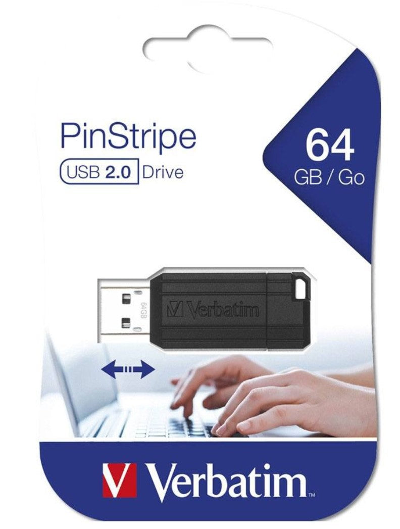 Verbatim Store'n'Go Pinstripe USB Drive 64GB (Black) – Reliable, Durable, and Ultra Compact – Best Companion for Office  2 Years Limited Warranty