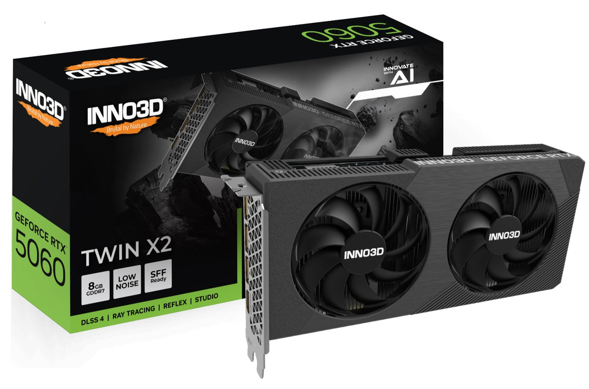 INNO3D nVidia GeForce RTX 5060 TWIN X2 8GB GDDR7  2497MHz Boost Clock, RAM 28Gbps, 3xDP, 1xHDMI 250x116x41mm