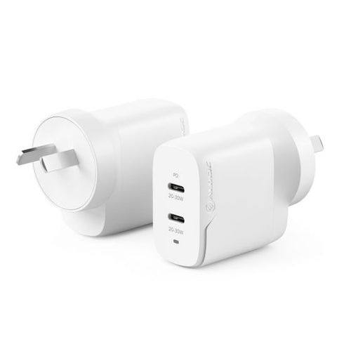 2x40 Rapid Power 2 Port 40W USB-C GaN Wall Charger - White