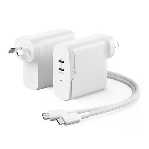 2x68 Rapid Power 68W GaN Charger - Includes 2m 100W USB-C Charging Cable - White